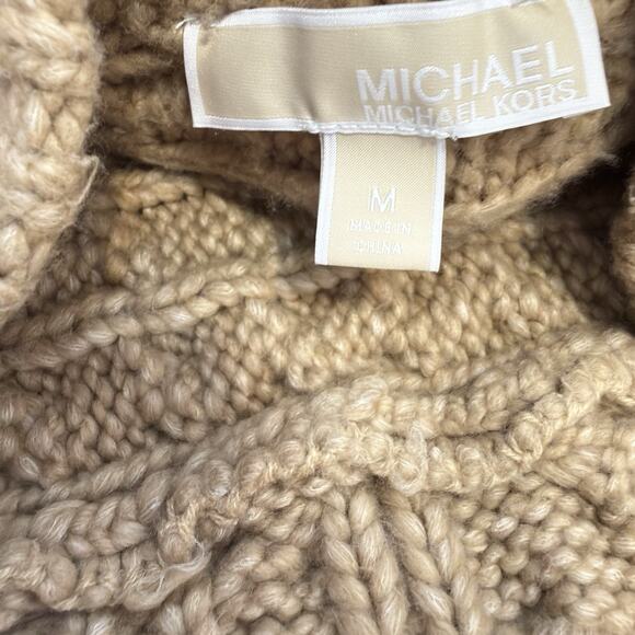 Michael Kors Women’s Cable Knit Cardigan Sweater Size M Khaki Tan Open Front - Picture 6 of 10
